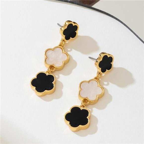 18K Gold-Plated Clover Drop Earrings - Picture 3 of 5